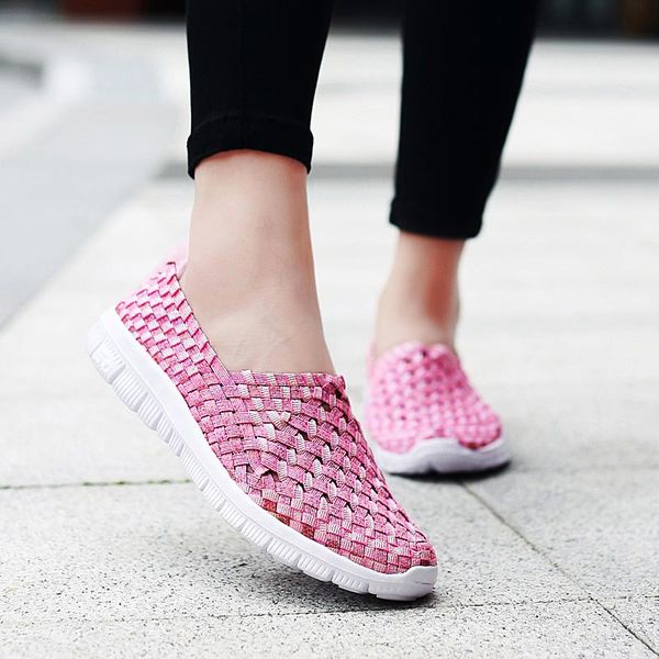 

plus size woven shoes woman sport summer women running shoes breathable women's sneakers light weight sports slip on b-328