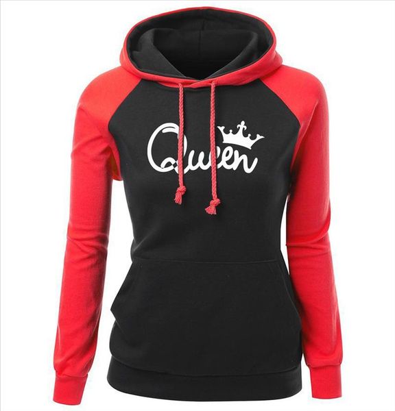 

womens tracksuit autumn winter fleece raglan hoodies print queen crown princess kawaii hipster punk sweatshirt for female, Black