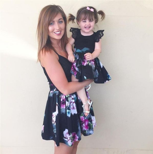 

casual family clothes lady's mother daughter matching summer baby girl dress outfit, Blue