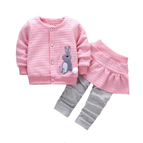 

3 colors fashion 2pcs infant toddler baby girls rabbit print coat+pants outfits clothes set drop shipped st06, White