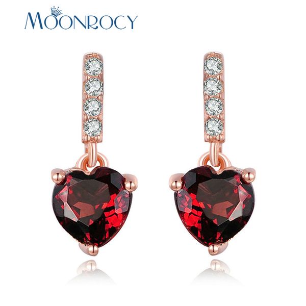 

stud moonrocy rose gold color cubic zirconia jewelry heart red cz crystal earring drop fashion for women girls gift, Golden;silver