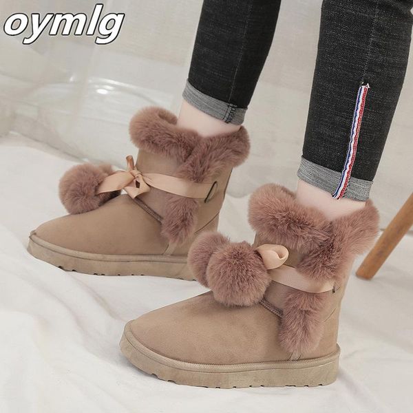 

женщины толстый fur ботильоны повседневная пряжа упругие круглый toe зимний снег сапоги симпатичные теплый скольжения на толстые плоская пла, Black
