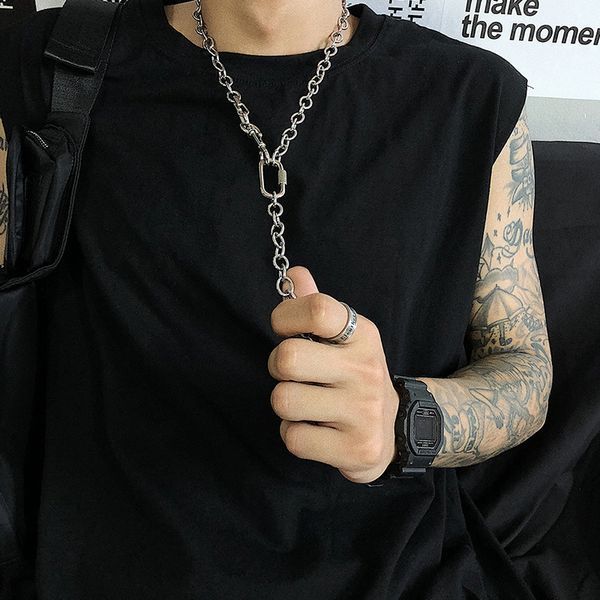 

steel necklace mens hip hop lager chain necklaces long stainless steel steampunk jewelry on the neck gifts for male accessories, Silver