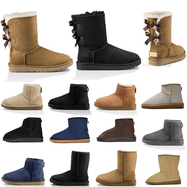 

2020 designer boots australia women girl classic snow boots bowtie ankle short bow fur boot for winter black chestnut fashion boots