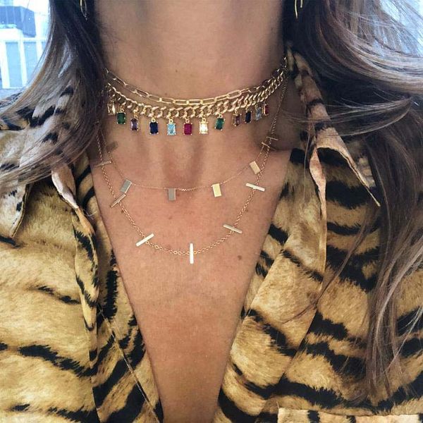 

мода голдфилд радуги cz кубинской звеньевой цепи с красочным багетом падения cz шарма rock hiphop свадебного колье ожерелья дара, Silver