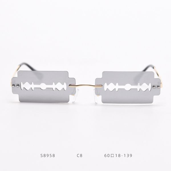 

2020 fashion vintage rimless blade sunglasses women men design unique hollow steampunk sun glasses uv400 shades, White;black