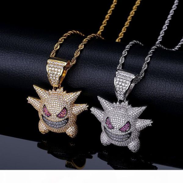 

mens hip hop cartoon pendant necklace iced out purple gengar pendant necklace fashion necklace jewelry with 24inch gold chain, Silver