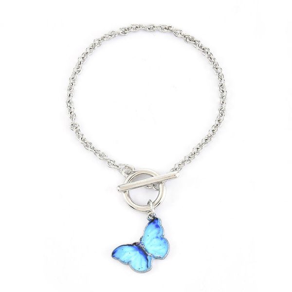 

blue butterfly charm bracelets silver plated alloy bracelets for women link chains bracelet fashion jewelry gifts, Golden;silver