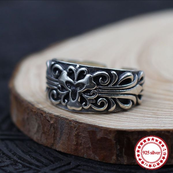 

s925 sterling silver men's open ring personality retro classic style cross-shaped flowers sent to the gift of the jewelry 2019