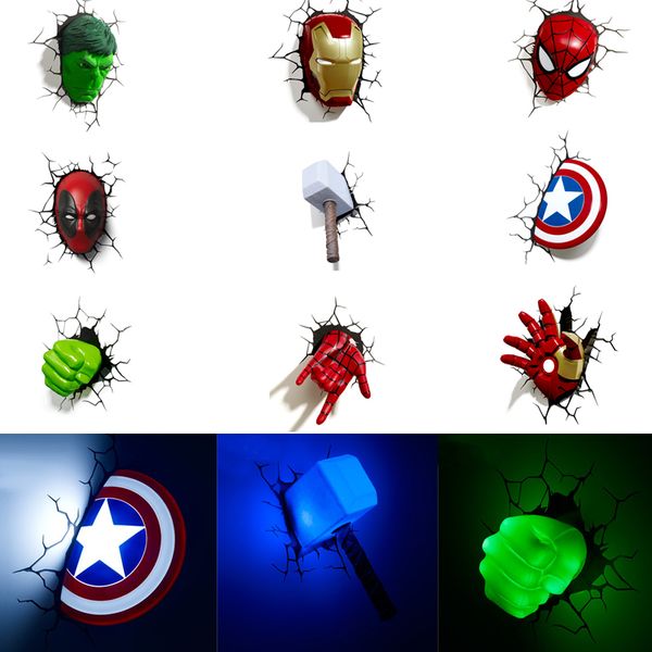 

kid's wall lamp superhero's hammer night light mask gloves 3d deco light creative wall lamp bedroom children's room bedside n