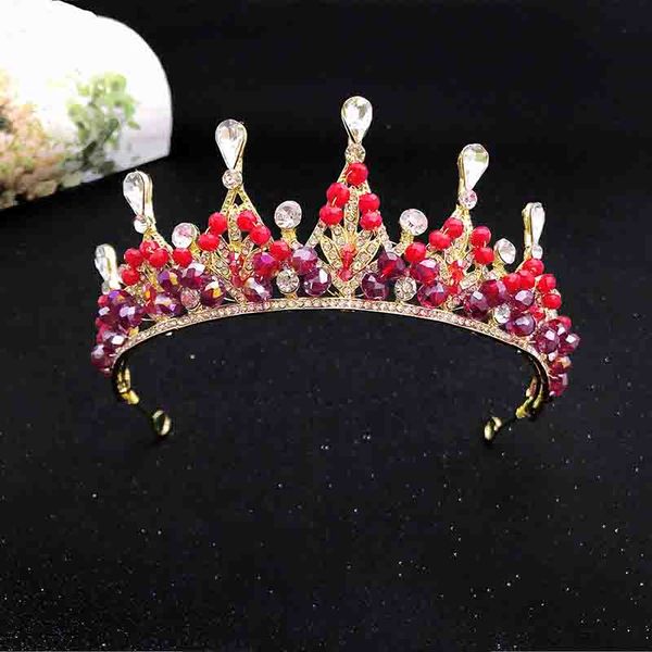

getnoivas handmade gold color drop crown beads rhinestone tiaras bride wedding headband headpeice hair jewelry accessories sl, Golden;silver