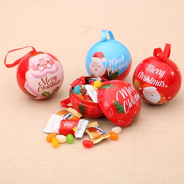 Creative Christmas Iron Round Tin Candy Can Gift Ball Packaging Box Decorazioni di Babbo Natale Forniture per appendere l'albero di Natale