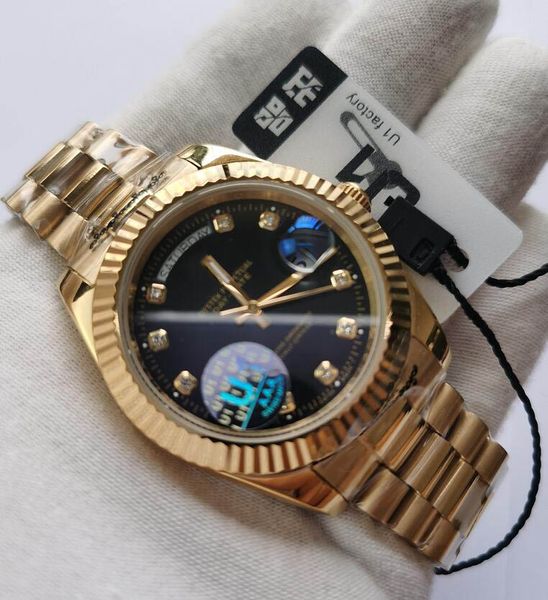 

u1 factory gold day date 41mm black dial automatic glide smooth second hand silver case blue dial scratch resistant sapphire galss, Slivery;brown
