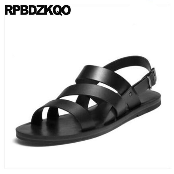 

open toe men gladiator sandals summer roman genuine leather shoes beach strap flat designer 2020 black outdoor