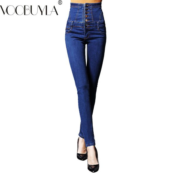 

voobuyla 2020 brand new high waist jeans women skinny denim pencil pants female plus size vintage elastic jeans woman 6xl, Blue