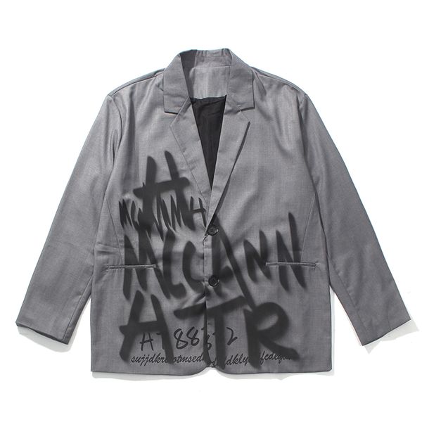 

men's jackets harajuku letter painted blazer jacket men and women loose single breasted oversize suit streetwear casual v neck bomber, Black;brown