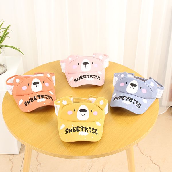 

foux sun hat chid summer little bear ears cute 3 years old visor with shield grils beach boy children baby kids 2020 new fashion, Blue;gray