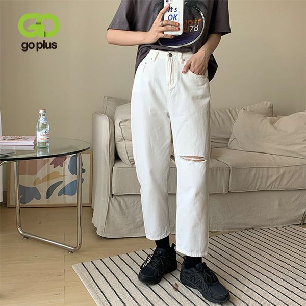 

goplus jeans white straight pants korean style woman ripped boyfriend jeans 2020 high waisted femme taille haute c10685, Blue
