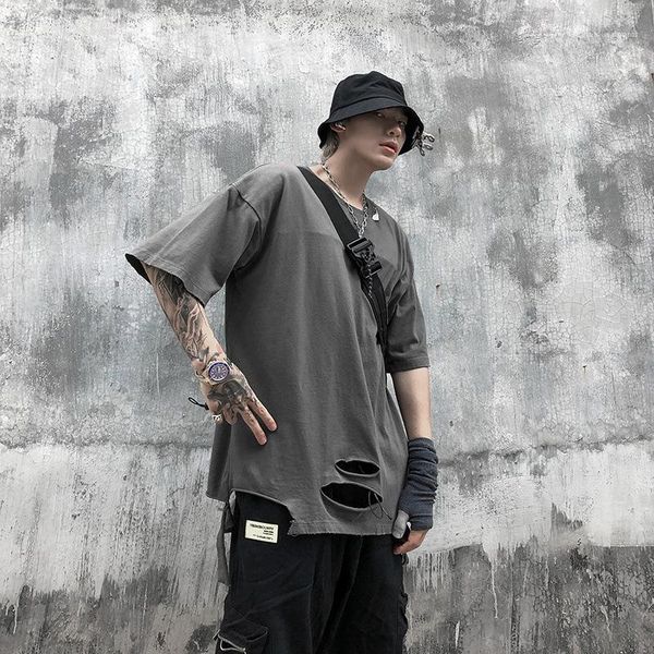 

designer tshirt street hiphop style tear womens short sleeve summer mens holes t shirts mens, White;black