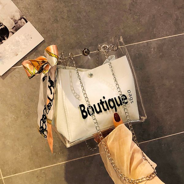 

bags for women 2020 fashion transparent letter shoulder bags beach casual messenger crossbody bags bow silk handbag bolsos mujer