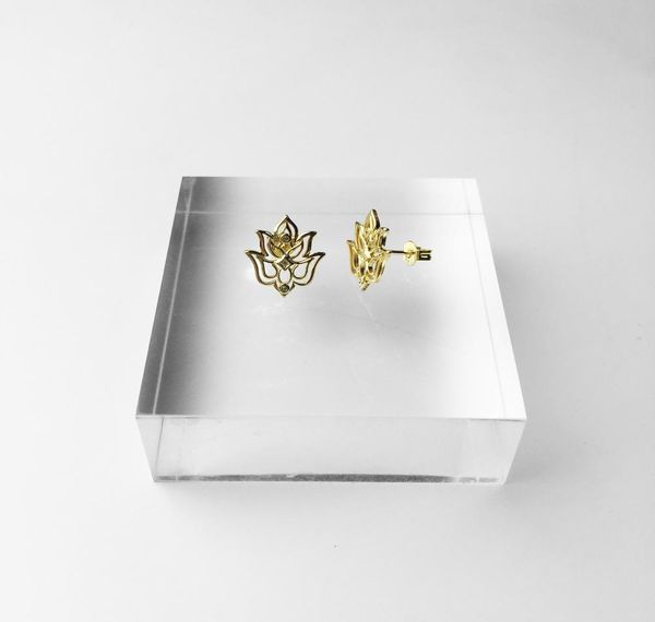 

stud earring lotus gold color trendy gift for women ts earring thomas 925 sterling silver ethnic fashion01, Golden;silver