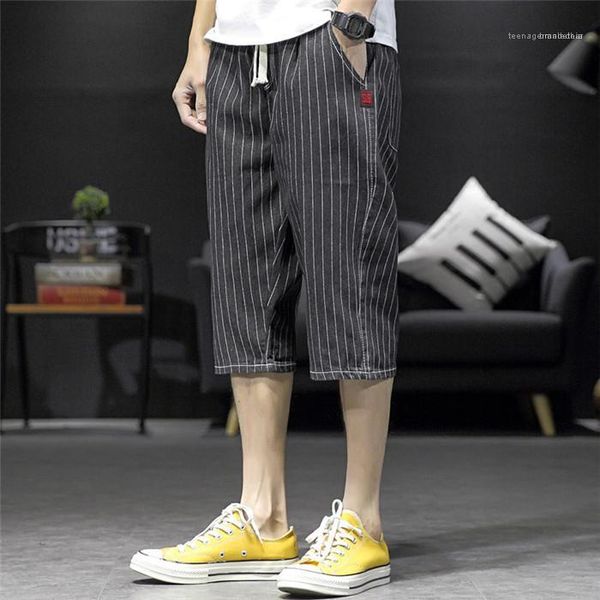 

street style short 5xl mens striped print shorts teenagers summer designer plus size knee length pants males casual, White;black