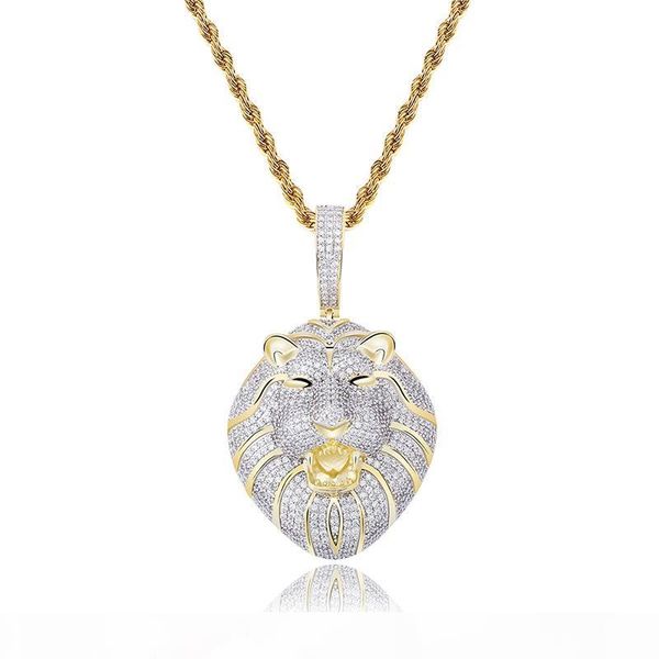 

mens necklaces luxury bling zircon pendant necklaces street fashion 18k gold plated copper lion head hip hop necklaces, Silver