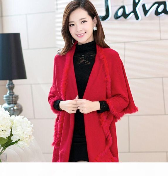 

solid rabbit fur fringed neck wraps shawl hijabs scarf ponhos stole soft #3448, Blue;gray