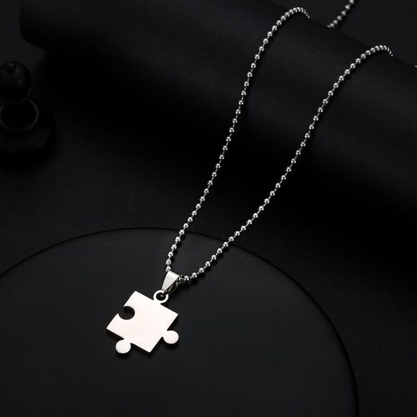 

verdandi stainless steel smooth puzzle pendants necklaces for lover woman man 60cm bradde chain collar collier, Silver