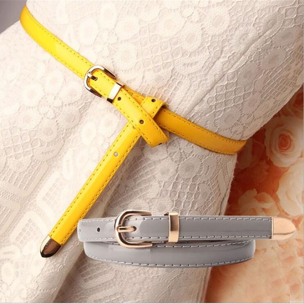 

ladies small leather belt fashion simple hundred-match candy color patent leather decoration belt woman, women's, Black;brown