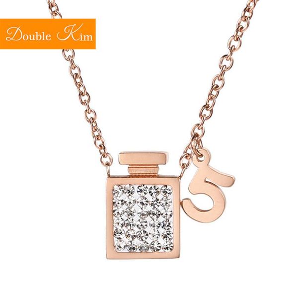 

perfume bottle zircon pendant necklace titanium stainless steel rose gold color chain necklace trendy fashion women jewelry gift, Silver