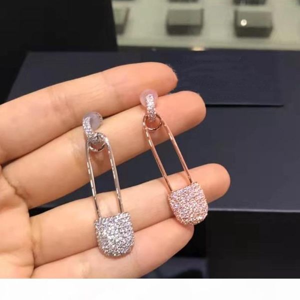 

popular fashion women earrings white rose gold plated cz pin shaped earring necklace for girls women for party wedding nice gift for friend, Golden;silver