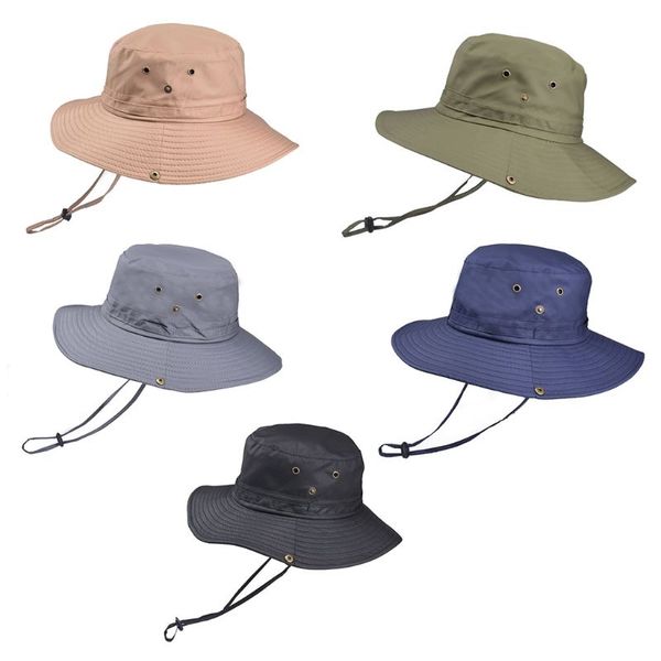 

men women summer quick dry wide brim sun protection beach hat breathable mesh lined foldable outdoor fishing cap with chin strap, Blue;gray