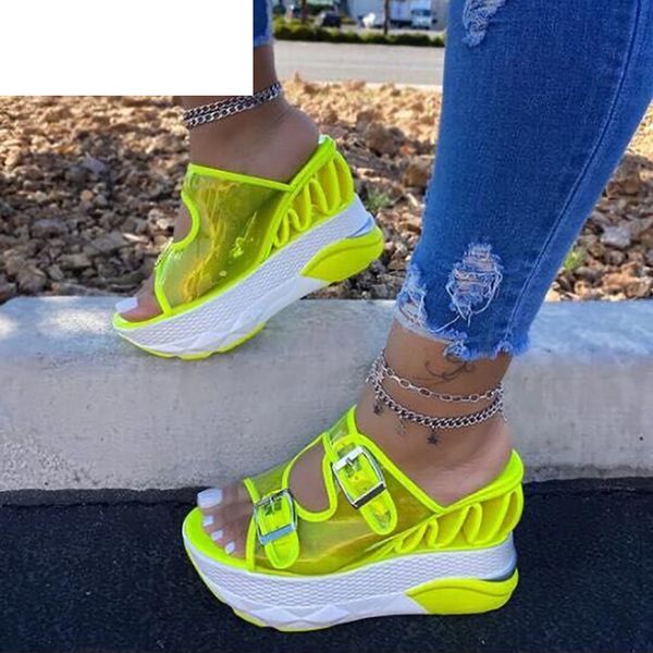 

2020 new fashion summer wedge heel women sandals super high heel open toe transparent color plus size women's sandals 35-43, Black