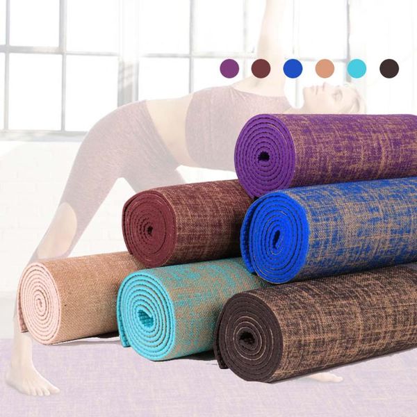 

yoga mats non-slip mat lose weight exercise pilates pad nature linen material pvc workout bodybuilding xa165a