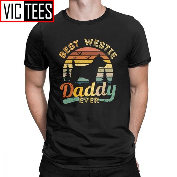 

west highland white terrier daddy ever vintage westie men's t shirts dog lover vintage tees t-shirt cotton clothing