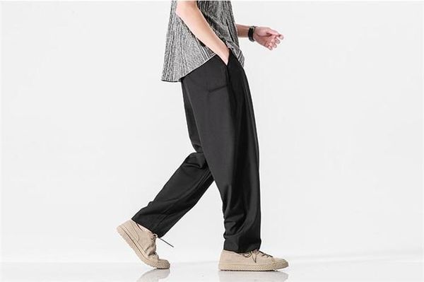 

fashion casual clothes teenagers loose straight suit pants summer designer mens black wide leg pocket thin trousers males