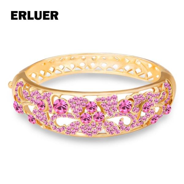 

bangle erluer bracelets & bangles for women fashion austrian crystal dubai gold color wedding jewelry flower pattern girl bracelet, Black
