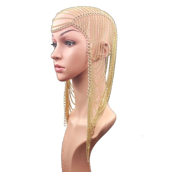

europe and america exaggerated tassel head chain female party wedding show decoration hair accessories headdress gold, Silver