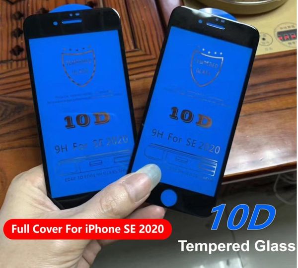 

10pcs/lot 10d tempered glass for iphone 11 pro max 12 xs xr x 8 7 6s plus full coverage cover curved screen protector on se 2020