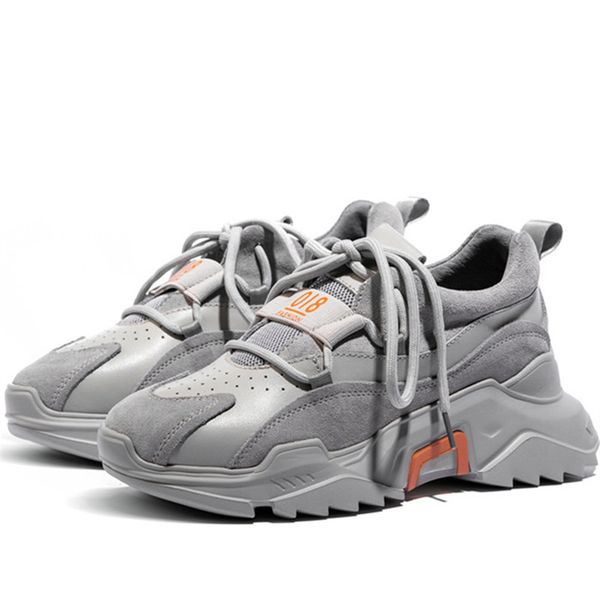 

rasmeup genuine leather women's platforms round toe sport sneakers 2020 summer women punk dancing shoes ladies trainers footwear, Black