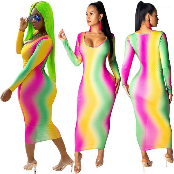 

spring summer bottoming long dress festidoes women casual rainbow dress o-neck sheath pencil bodycon dresses, Black;gray