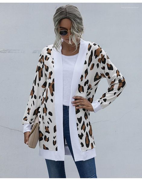 

clothing autumn winter womens designer sweater coats cardigan slim leopard printed casual coat ol style female, White;black