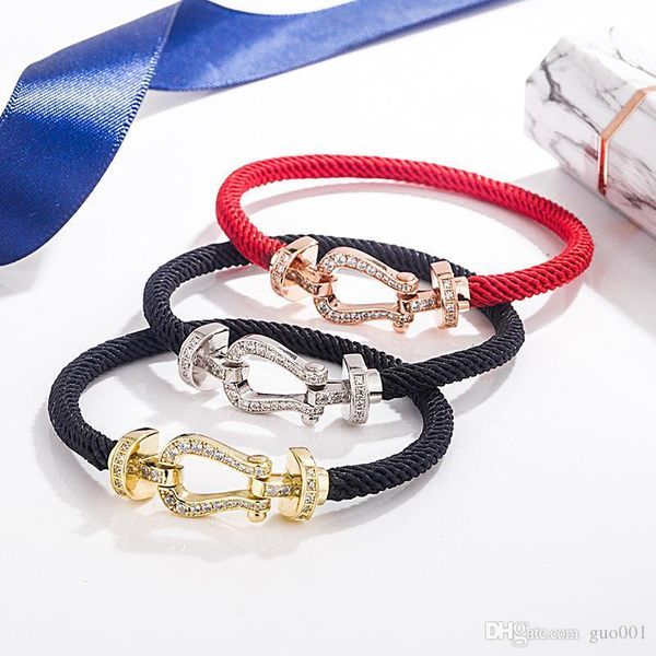 

year of life red rope bracelet s925 sterling silver horseshoe buckle micro-inlaid full diamond red rope bracelet bracelet rope, Golden;silver