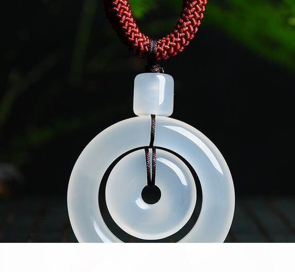 

natural ice through jade marrow mother ring safety buckle pendant white jade marrow ring pendant men and women sweater chain, Silver