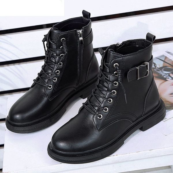 

2020 new fashion ankle boots for women low heel round toe buckle ladies shoes winter women boots black