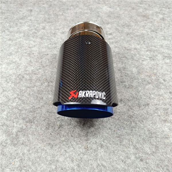

wholesale 1pcs akrapovic car exhaust pipe glossy carbon + blue stainless steel tips for vw audi benz bmw porsche muffler end pipes