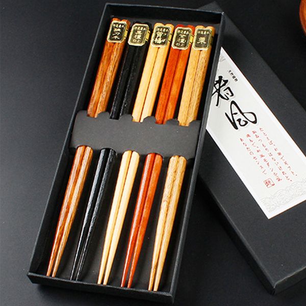 

5pair gift natural chopsticks set wooden handmade healthy japanese style cooking
