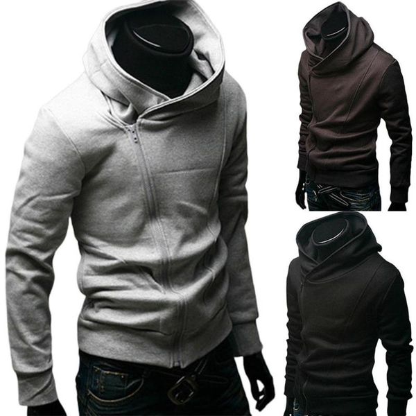 

2020 men's fashion solid color long sleeve diagonal zipper cotton sports hooded jacket sportswear gym tight training jersey, Black