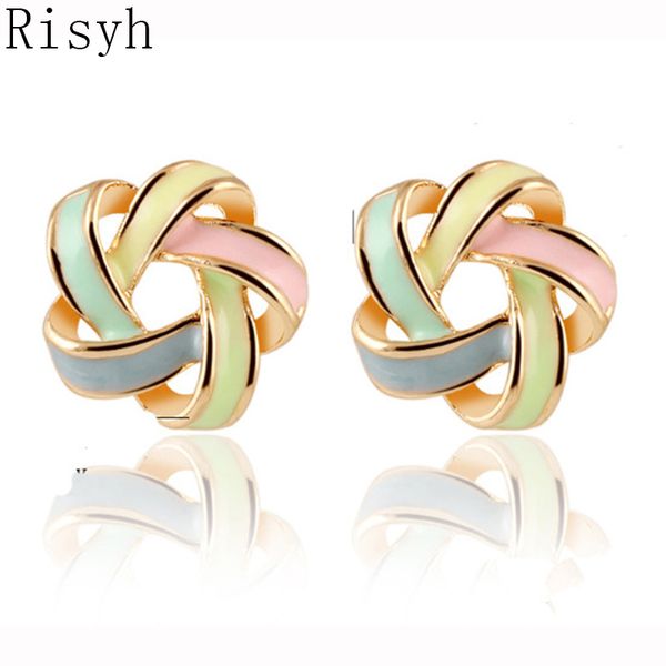 

risyh fashion color twist spiral wild stud earrings jewelry gifts for women, Golden;silver